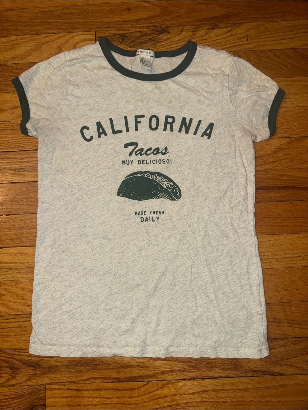 Forever 21 Short Sleeve Graphic Ringer Tee Grey Small